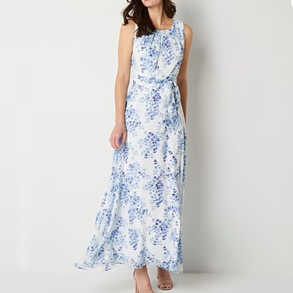 R&K Blue and White Floral Maxi Dress